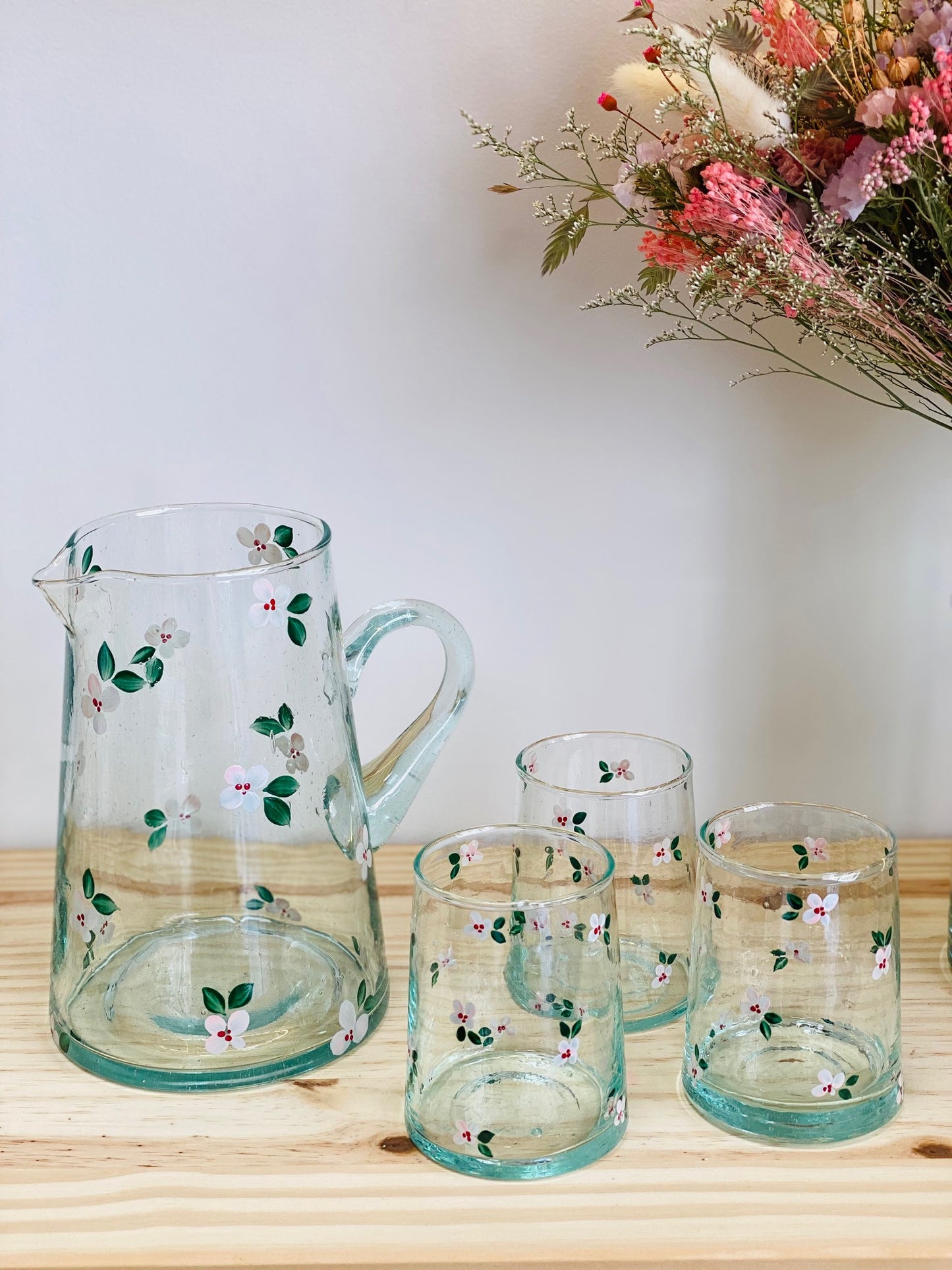 Carafe conique Verre - Fleurs roses