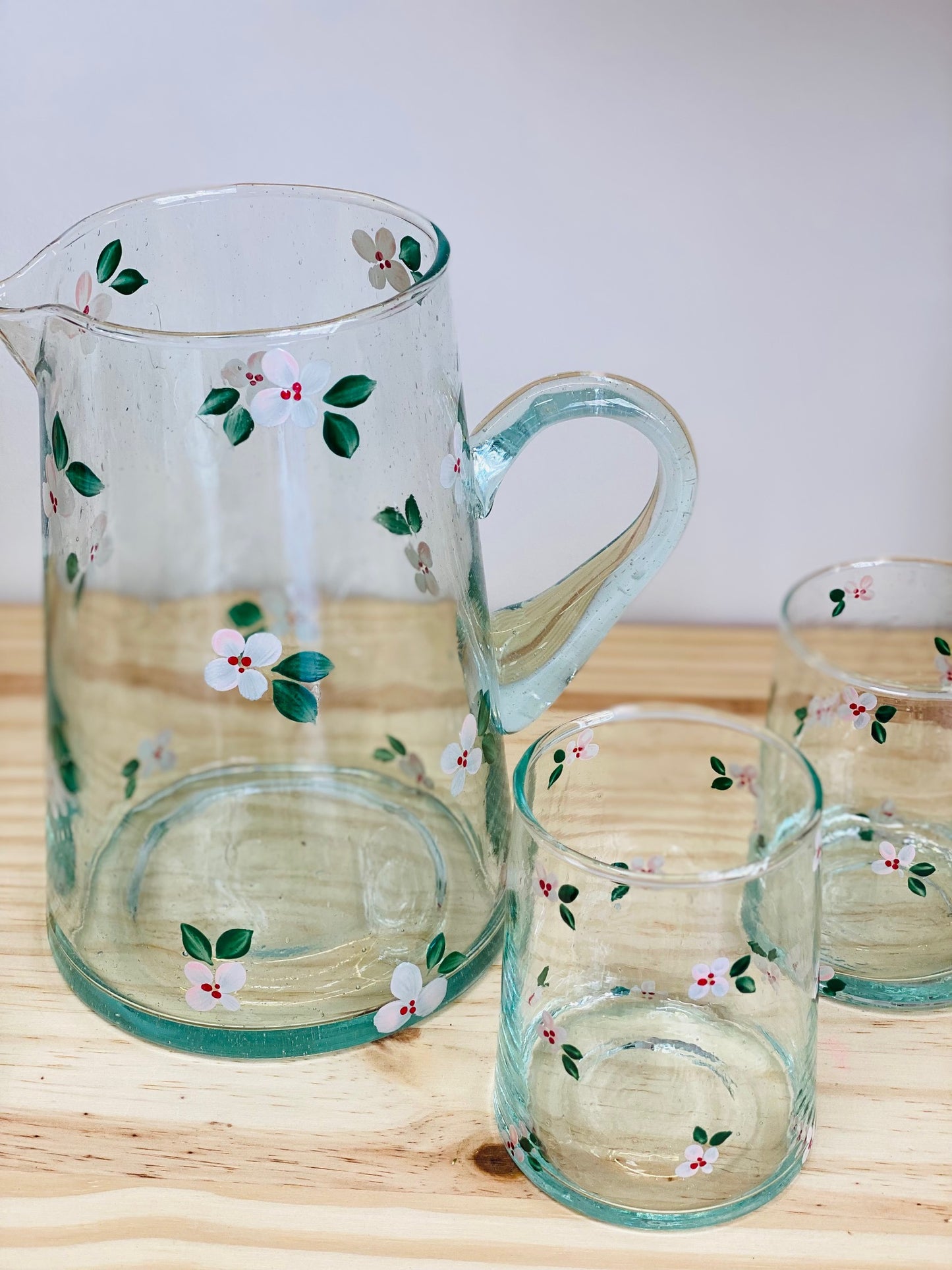 Carafe conique Verre - Fleurs roses