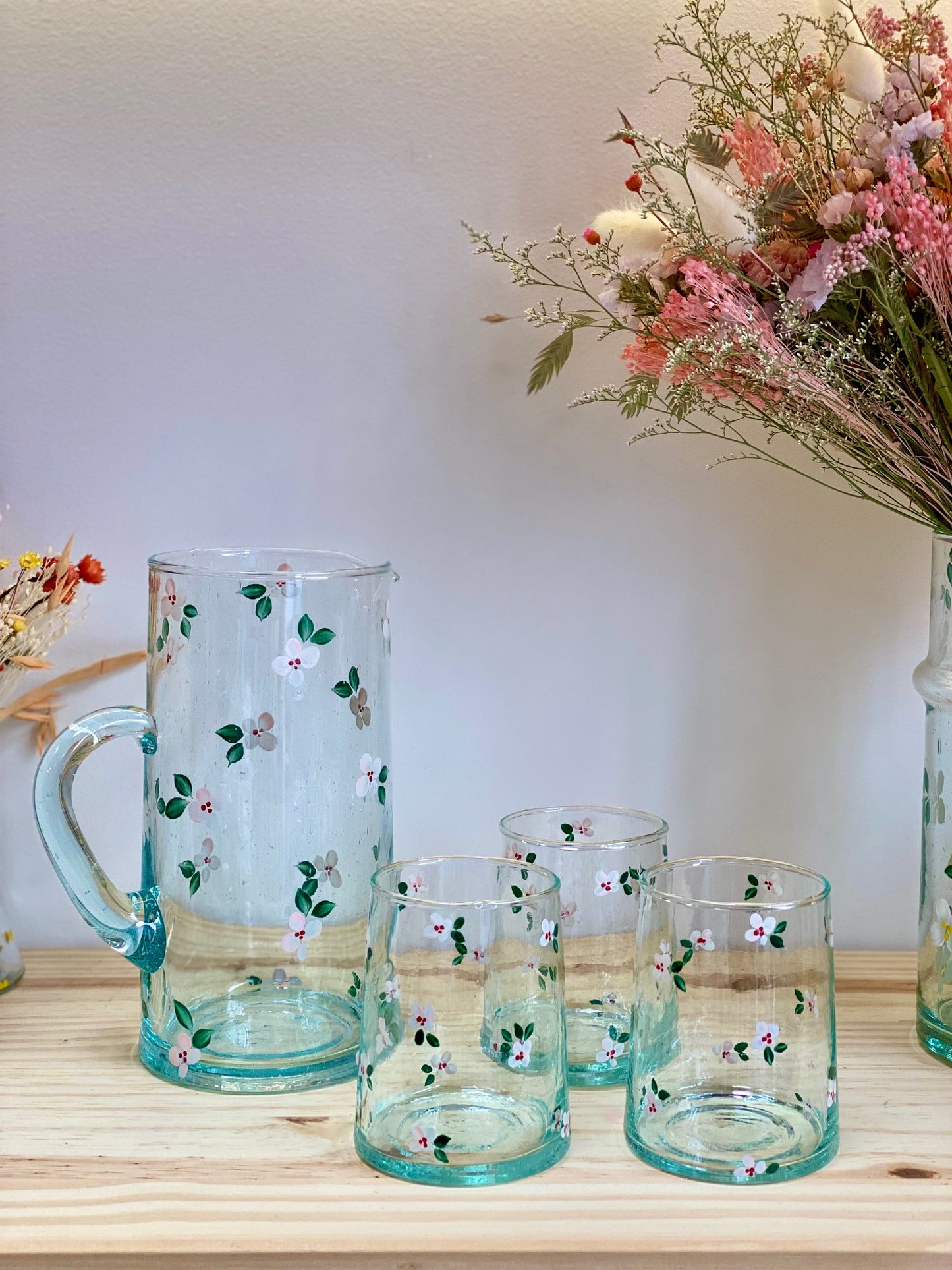 Carafe Verre - Fleurs roses