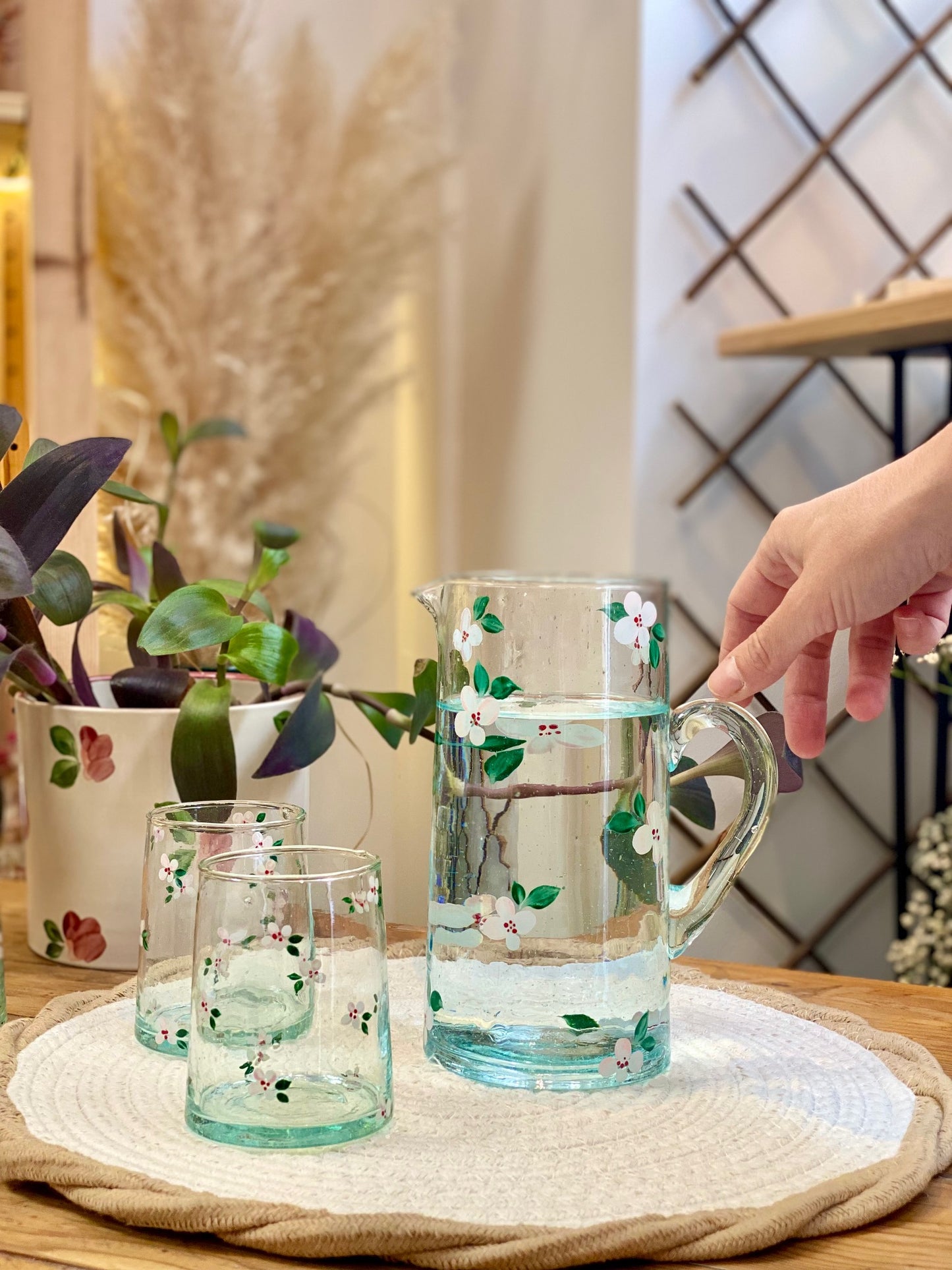 Carafe Verre - Fleurs roses