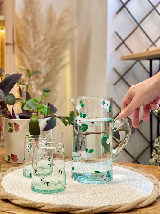 Carafe Verre - Fleurs roses