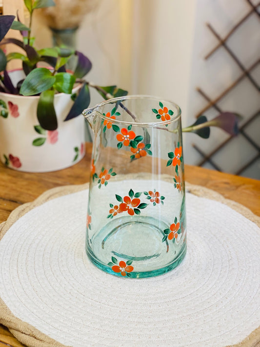 Carafe/Vase Verre - Fleurs oranges