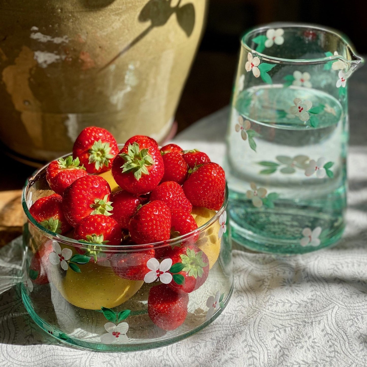 Saladier Verre - Fleurs roses